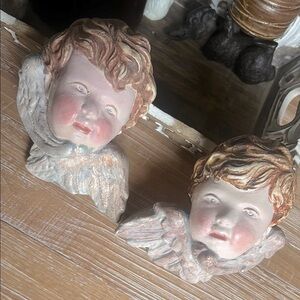 2 vintage Cherubic Angels Hand Made Painted Wall Decor.